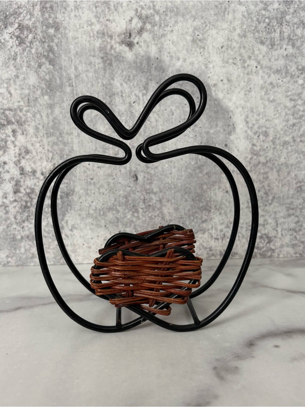 Vintage Apple Metal Wicker Napkin Holder Country Kitchen Decor